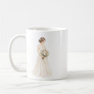 Caneca De Café Ilustração Elegante de Noiva em Aquarela