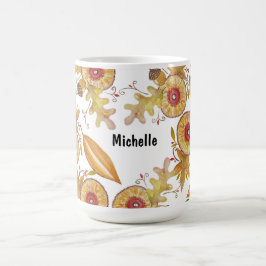 Caneca De Café Ilustração em Aquarela de Outono com Bolota Laranj