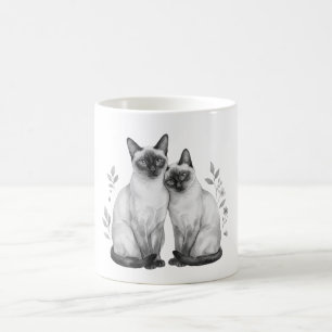 Caneca De Café Ilustração em Aquarela de Par de Gatos Siameses El