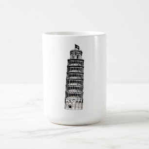 Caneca De Café Ilustração em Linha da Torre Inclinada de Pisa