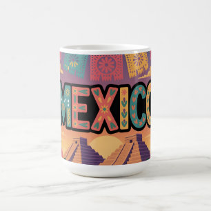 Caneca De Café Ilustração Festiva do México com Pirâmides