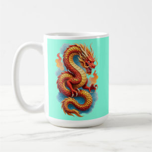 Caneca De Café Ilustração Fiery do Dragão Vermelho Chinês