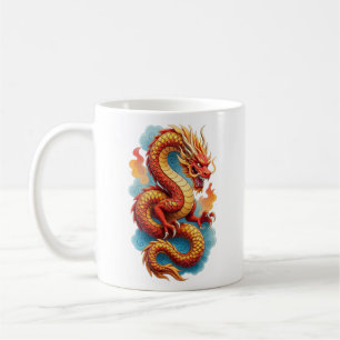 Caneca De Café Ilustração Fiery do Dragão Vermelho Chinês