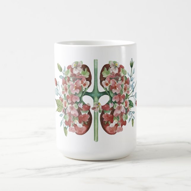 Caneca De Café Ilustração floral de anatomia Rim (Centro)