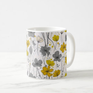 Caneca De Café Ilustração floral, flores silvestres abstrato, mod