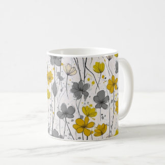 Caneca De Café Ilustração floral, flores silvestres abstrato, mod