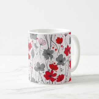 Caneca De Café Ilustração floral, flores silvestres abstrato, mod