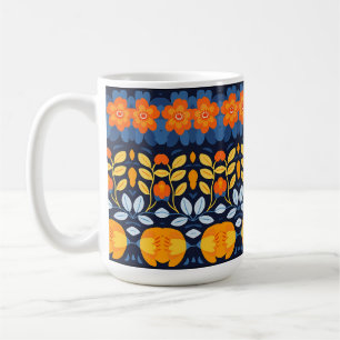 Caneca De Café Ilustração Floral Retro Ousada em Laranja