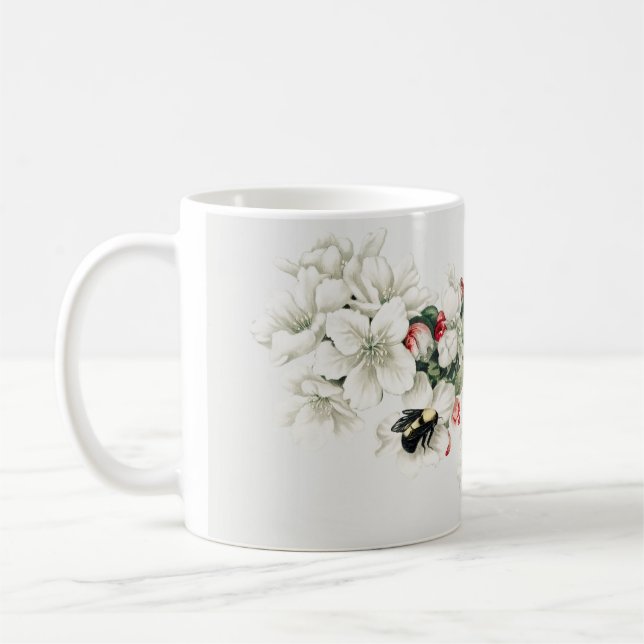 Caneca De Café Ilustração florescente de maçã vindimada no Natal (Esquerda)