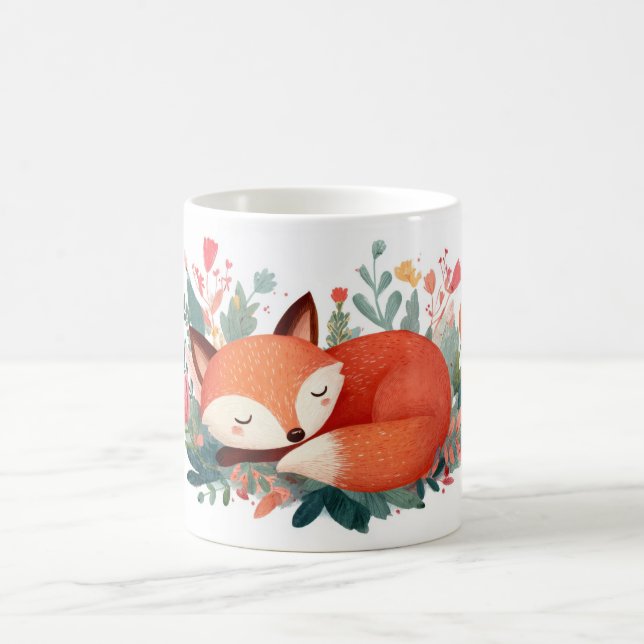 Caneca De Café Ilustração Fofa da Raposa Adormecida Floral (Centro)