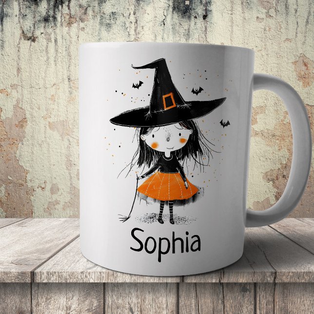 Caneca De Café Ilustração Fofa de Bruxa de Halloween (Criador carregado)