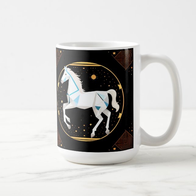 Caneca De Café Ilustração Geométrica Abstrata de Cavalo Branco (Direita)