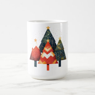 Caneca De Café Ilustração Geométrica das Árvores de Natal Minimal