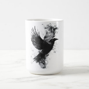 Caneca De Café Ilustração Gótica Raven: Fumaça e Penas