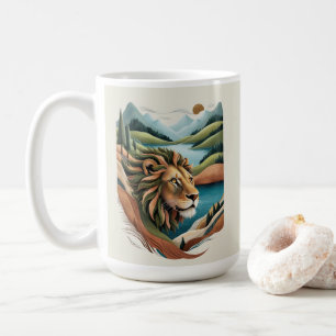 Caneca De Café Ilustração Híbrida de Leão Vibrante