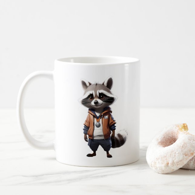 Caneca De Café Ilustração legal e Adorável do Raccoon (Com Donut)