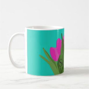 Caneca De Café Ilustração Moderna da Flor de Tulip bonito + Nome