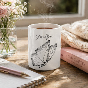 Caneca De Café Ilustração Moderna de Borboleta Monograma