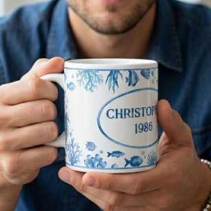 Caneca De Café Ilustração Personalizada de Vida Marinha Impressão