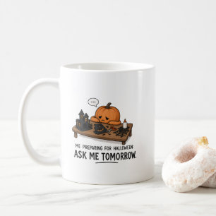 Caneca De Café Ilustração Preguiçosa de Preparação de Halloween d