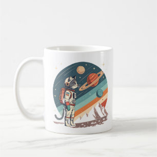 Caneca De Café Ilustração Retro de Astronauta Gato Cósmico no Esp