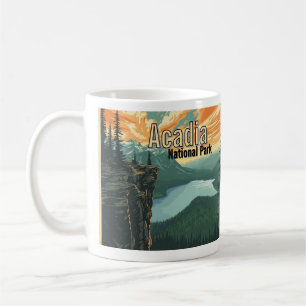 Caneca De Café Ilustração Retro do Parque Nacional Acadia