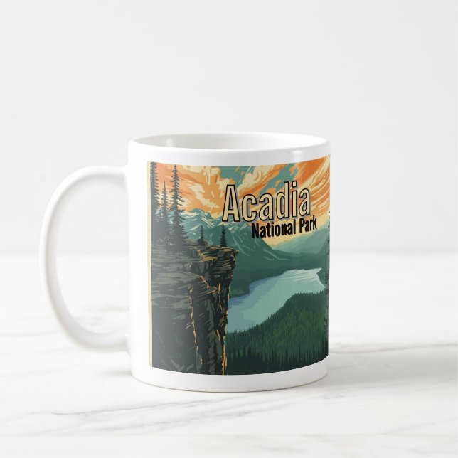Caneca De Café Ilustração Retro do Parque Nacional Acadia (Esquerda)