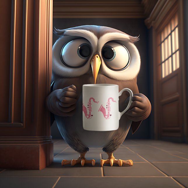 Caneca De Café Ilustração Rosa Glitter Saxofone (Criador carregado)