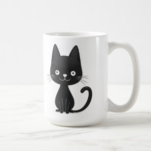 Caneca De Café Ilustração Simples de Gato Preto Gato Fofo Kawaii