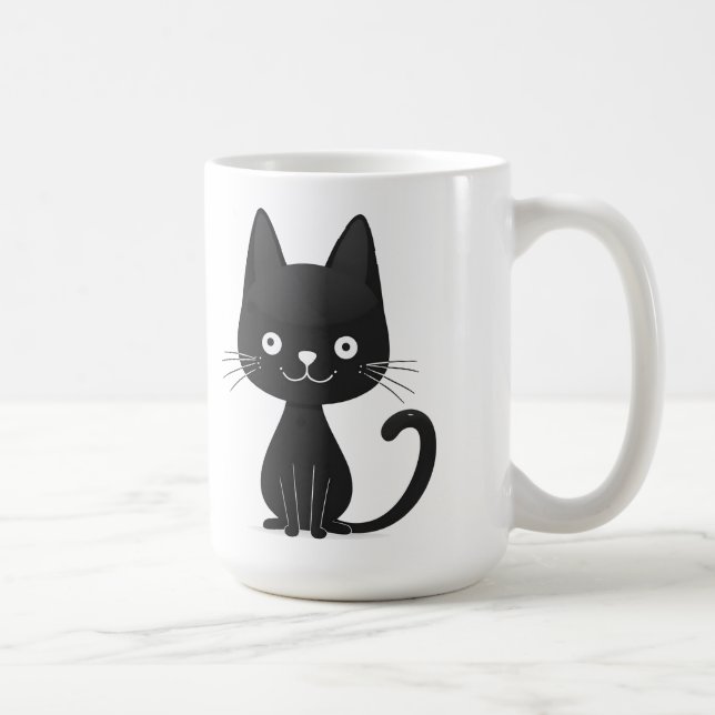 Caneca De Café Ilustração Simples de Gato Preto Gato Fofo Kawaii (Direita)