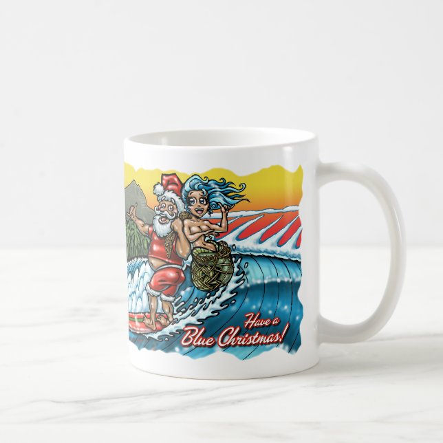 Caneca De Café Ilustração surfando havaiana do papai noel do (Direita)