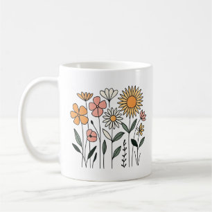 Caneca De Café Ilustração Vetorial de Prado de Flores Silvestres