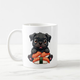 Caneca De Café Ilustração Vetorial de Sushi de Pug Preto Fofo Vin