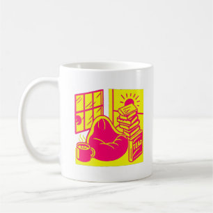 Caneca De Café Ilustração Vibrante de Cantinho de Leitura Retro