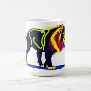 Caneca De Café Ilustração Vibrante de Leão Neon com Magenta Vibra