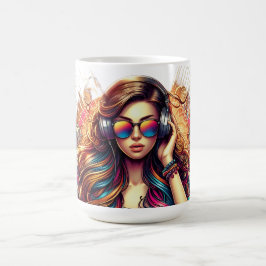 Caneca De Café Ilustração Vibrante De Rapariga Dj