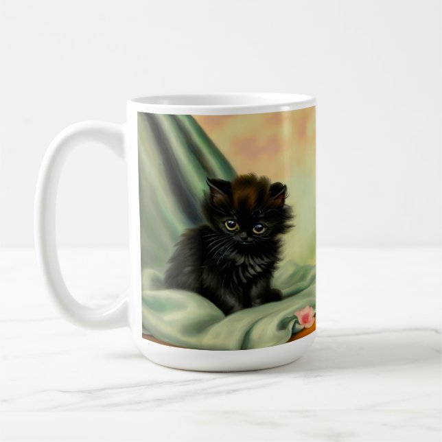 Caneca De Café Ilustração Vintage Black Kitten (Esquerda)