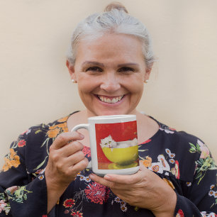 Caneca De Café Ilustração Vintage Gato em Lâmpada Amarela