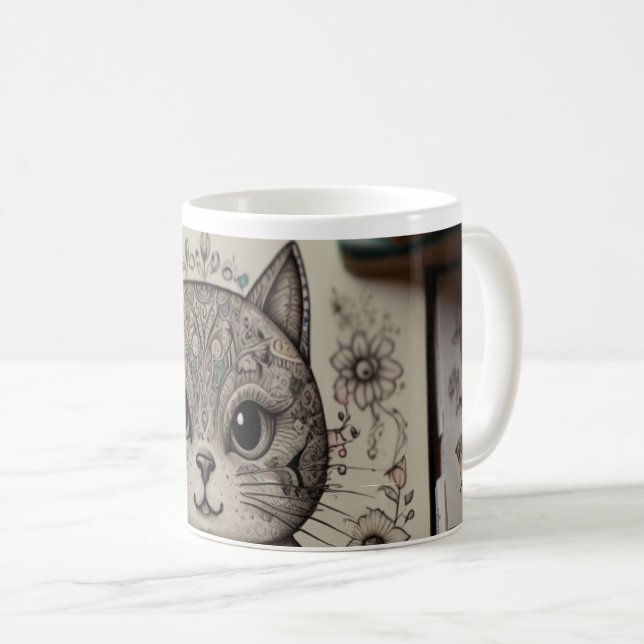 Caneca de Café Ilustrada com Intrincado Mandala de (Frente Esquerda)