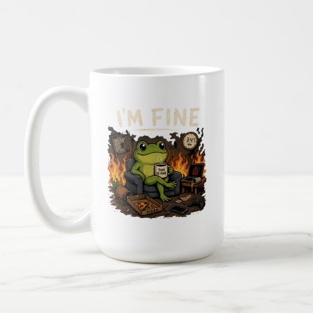 Caneca De Café I'm Fine Frog This Is Fine Meme Art (Esquerda)