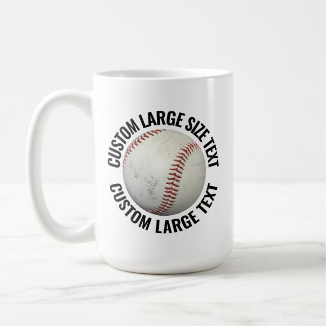Caneca De Café Imagem de Beisebol com Texto Personalizado Grande  (Esquerda)