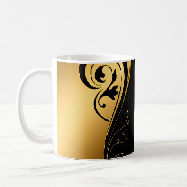 Caneca De Café Imagem de fundo com quadro dourado floral (Esquerda)