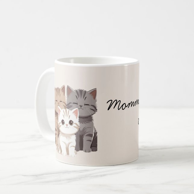 Caneca De Café Imagem de Três Gatos, Gêmeos, (Frente Esquerda)