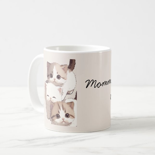 Caneca De Café Imagem de Três Gatos, Trigêmeos, (Frente Esquerda)