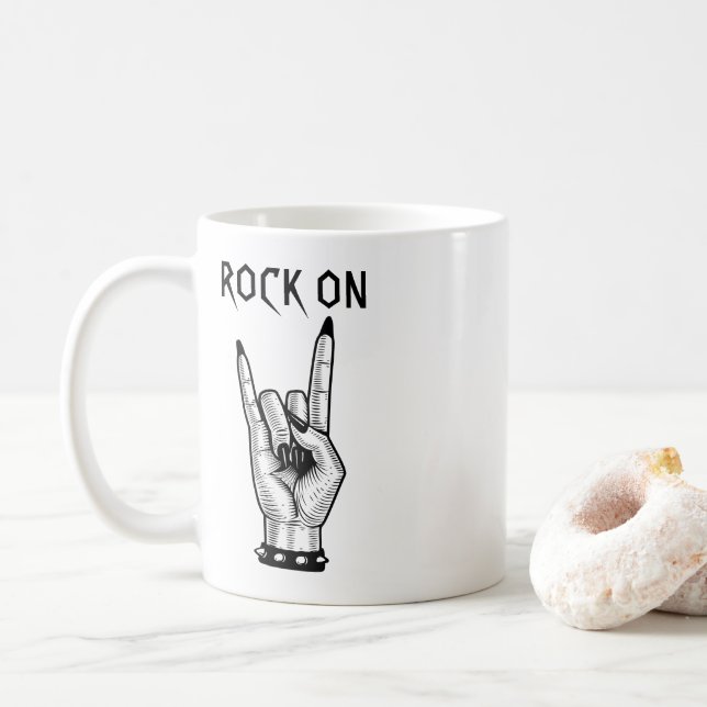 Caneca De Café Imagem do Sinal de Mão Fêmea Rocker (Com Donut)
