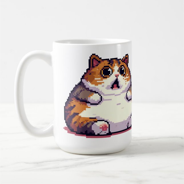Caneca De Café Imagem em pixel de gato laranja chocado (Esquerda)