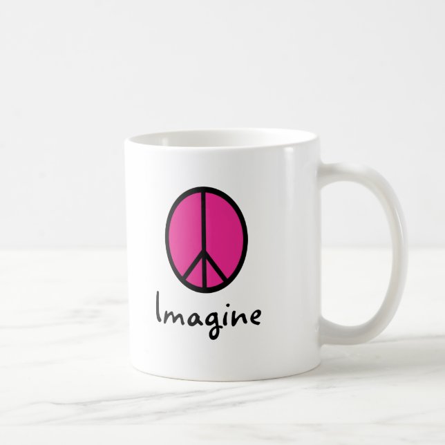 Caneca De Café Imagine o símbolo de PAZ COR-DE-ROSA (Direita)