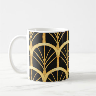 Caneca De Café Imitação Dourada Desenhada à Mão Aquarela