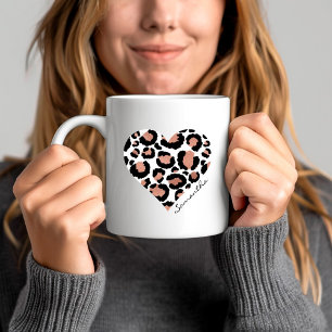 Caneca De Café Impressão Animal Chita Leopard Nome do Coração