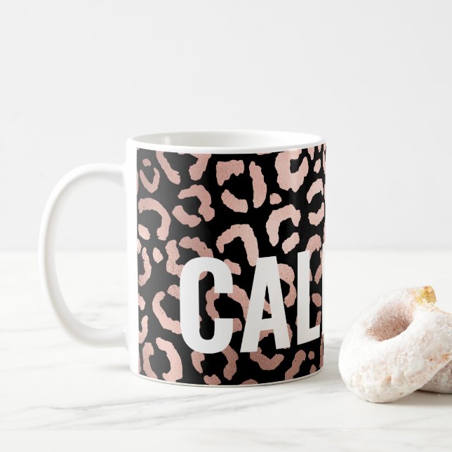 Caneca De Café Impressão Animal Leopardo-Leopardo-do-Rosa negro-c (Com Donut)